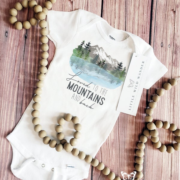 Loved to the Mountains Baby Onesie® Mountain Baby Bodysuit, Adventure Baby Shower Gift, Hiking Climber First Birthday Shirt Take Home Outfit