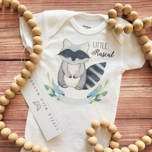 Little Rascal Raccoon Baby Onesie ®, Boy Woodland Shirt, Boho Newborn Outfit, Unisex Custom New Baby Clothing, Raccoons Birthday Toddler Tee