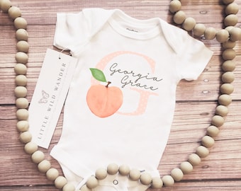 Peach Personalized Bodysuit or Tee Shirt, New Baby Gift Announcement Onesie ® and Birthday Outfit