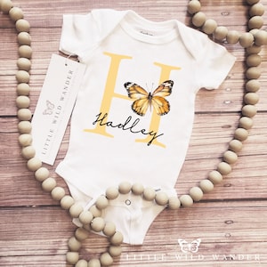 Girls Monarch Butterfly Personalized Onesie® or Shirt, Letter Bodysuit, Custom Name Birthday Tee, Monogram Shower Gift, Smash Cake Outfit