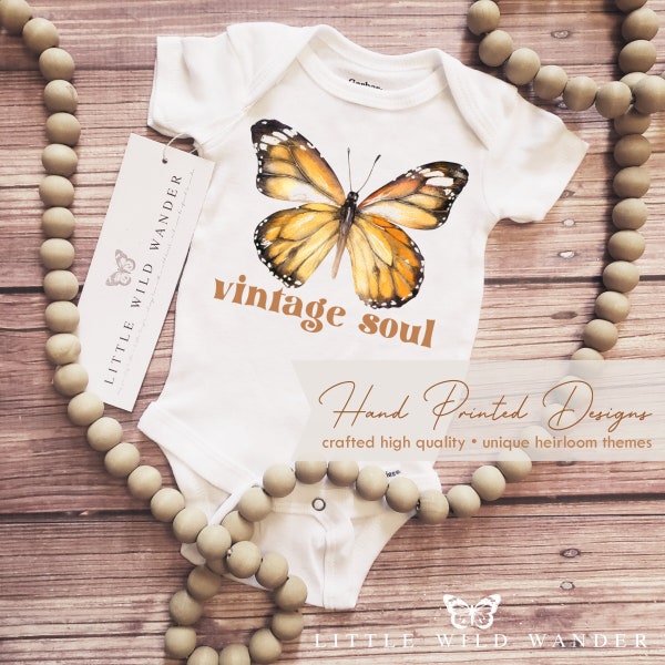 Vintage Soul Butterfly Baby Onesie® or Shirt, Custom 1st Birthday Tee, Girls Shower Gift, Monarch Take Home Outfit, Boho First Party T-shirt