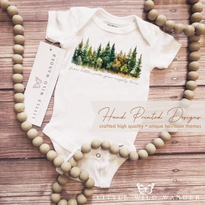 Forest Adventure Baby Onesie® or T-Shirt, From Little Seeds Grow Mighty Trees Hand Printed Shower Gift, Newborn Coming Home Outfit, Baby Tee