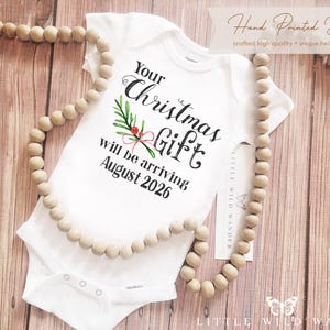 Your Christmas Gift Personalized Baby Announcement Onesie ®, Holiday Pregnancy Reveal Outfit, New Dad or Grandparent Surprise Gift