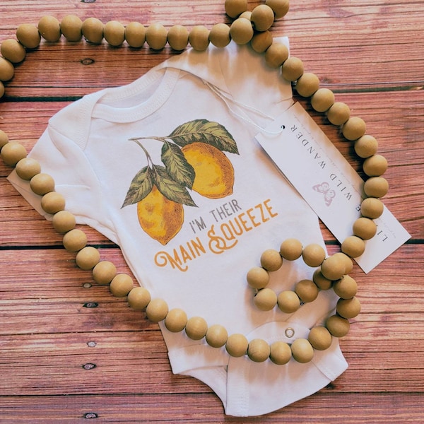 Main Squeeze Personalized Baby Onesie®, Vintage Lemons Baby Bodysuit, Cute Lemon Shower Gift, Unisex Take Home Outfit, Boys Girls Shirt