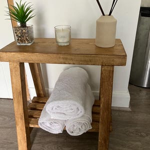 Rustic Wooden Display Stool with Slatted Shelf | Side Table