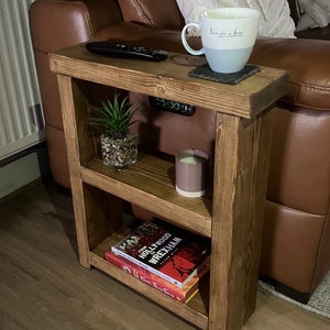 Rustic End Table with Shelves | Slim Wooden Side Table