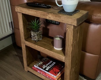 Rustic End Table with Shelves | Slim Wooden Side Table