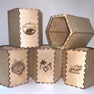 Six Sided, Hexagon, Pencil Holder, Office and Personal Organizer Wooden Box