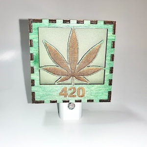 Pot leaf night light, 420, wall light, LED, wood, animal, moose, bear, caribou, Alaska