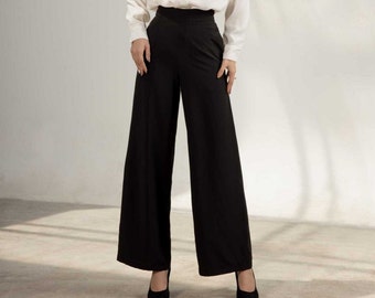 Women high waist silk trousers, high waist wide leg silk pant with pocket, high rise long silk trousers, Soft silk office wide leg pant