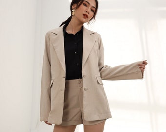 Long sleeve blazer/ Office blazer/ classic women blazer/ casual loose women jacket/ office jacket for women/ long sleeve wide lapel blazer