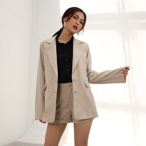 Long sleeve blazer/ Office blazer/ classic women blazer/ casual loose women jacket/ office jacket for women/ long sleeve wide lapel blazer