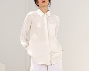 Silk blouse long sleeve/Office silk shirt/white silk blouse/women long sleeve top/black silk blouse/women office silk shirt/summer clothing