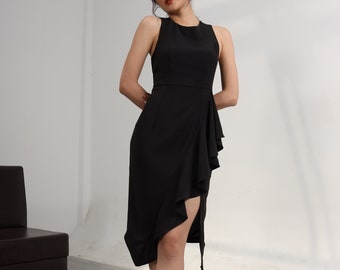 silk ruffle dress/ruffle dress/silk dress/black dress/party dress