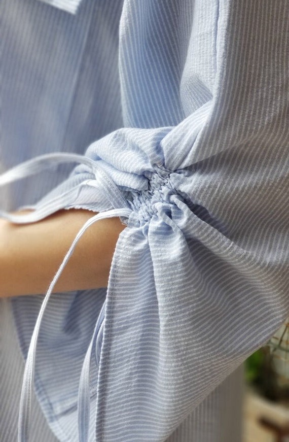 Striped Shirt Dress With Lining/ Drawstring Sleeve Striped - Etsy