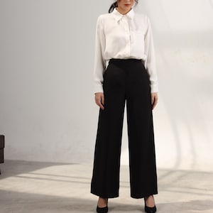 Women high waist silk trousers, high waist wide leg silk pant with pocket, high rise long silk trousers, Soft silk office wide leg pant image 9