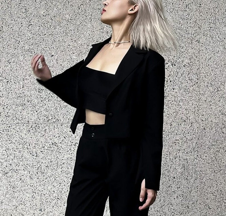 Cropped blazer/ Long sleeve blazer crop top/ long sleeve cropped blazer/sleeve slit blazer/ black cropped blazer/ summer blazer image 4