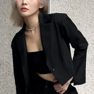 Cropped blazer/ Long sleeve blazer crop top/ long sleeve cropped blazer/sleeve slit blazer/ black cropped blazer/ summer blazer image 5