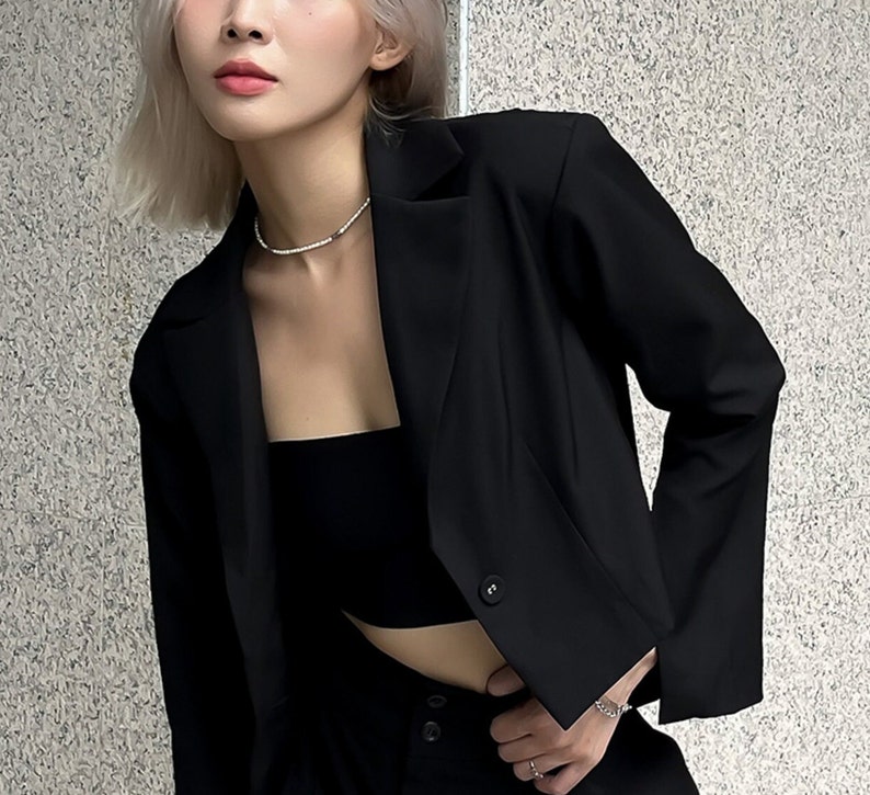 Cropped blazer/ Long sleeve blazer crop top/ long sleeve cropped blazer/sleeve slit blazer/ black cropped blazer/ summer blazer image 5