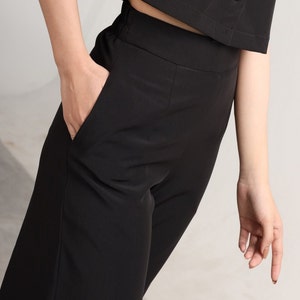 Women high waist silk trousers, high waist wide leg silk pant with pocket, high rise long silk trousers, Soft silk office wide leg pant image 10