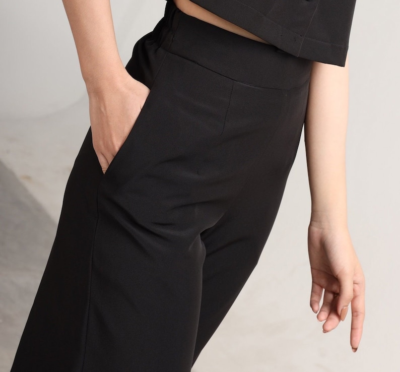 Women high waist silk trousers, high waist wide leg silk pant with pocket, high rise long silk trousers, Soft silk office wide leg pant image 10