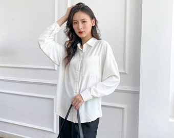 Silk long sleeves shirt/ silk blouse/ silk long sleeve blouse/long sleeves button down shirt/ silk work top/ office silk shirt/ gift for Her
