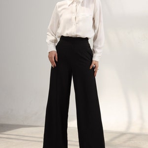 Women high waist silk trousers, high waist wide leg silk pant with pocket, high rise long silk trousers, Soft silk office wide leg pant image 2