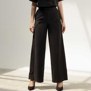 Women high waist silk trousers, high waist wide leg silk pant with pocket, high rise long silk trousers, Soft silk office wide leg pant image 7