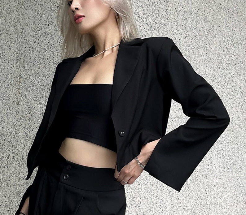 Cropped blazer/ Long sleeve blazer crop top/ long sleeve cropped blazer/sleeve slit blazer/ black cropped blazer/ summer blazer image 1