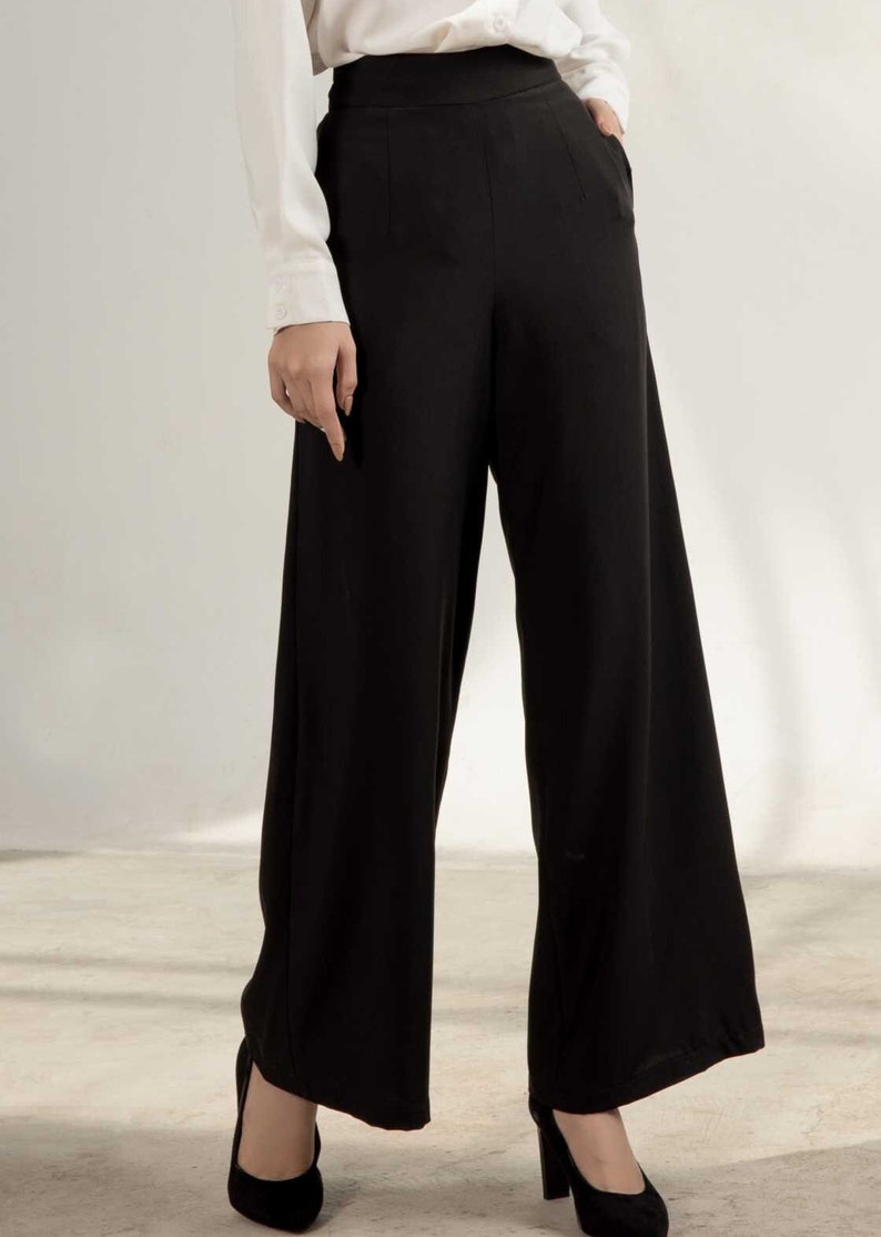 Women high waist silk trousers, high waist wide leg silk pant with pocket, high rise long silk trousers, Soft silk office wide leg pant image 3