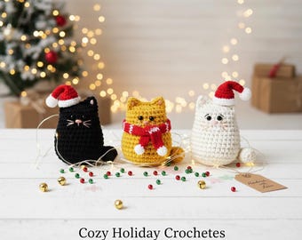 Christmas Cat Crochet Pattern • Amigurumi Ornament (PDF Pattern)