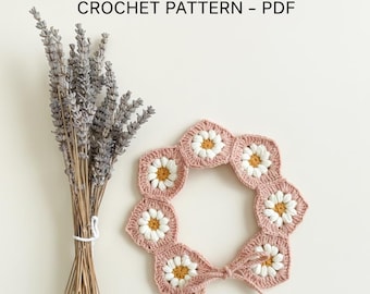 Patroon gehaakte madeliefje babykraag • Peter Pan-stijl • Vintage slabkraag met bloemen • Eenvoudig haakpatroon pdf