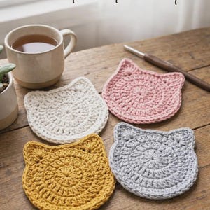 Modèle de dessous de verre chat au crochet pour débutants • Décoration d'Halloween facile (PDF)