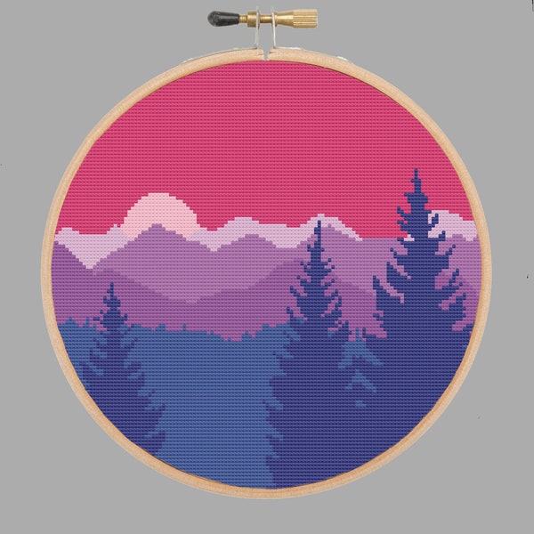 Subtle Bi Pride Landscape Cross Stitch Pattern PDF