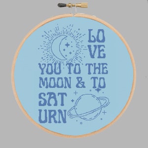 Moon and Saturn Cross Stitch Pattern PDF