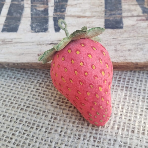 Spun Cotton Strawberry - Vintage Style Cotton Christmas Ornament - Vintage Inspired Holiday Decor - Folkart Primitive Christmas