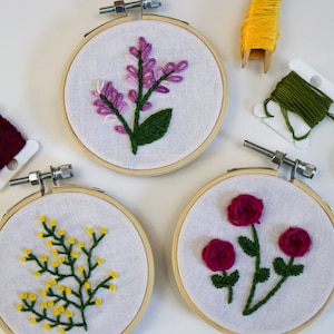 Flower Embroidery Hoop Art Set: Hand-Stitched Nature Decor