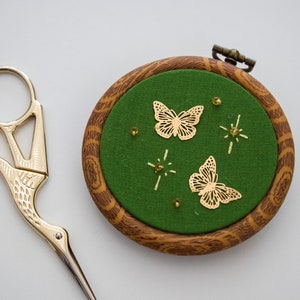 Butterfly Mixed Media Embroidery Hoop Art Green, Home Decor, Wall Art Hanging