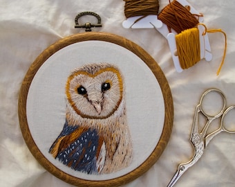 Realistic Barn Owl Embroidery Thread Painting Bird Art