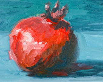 Pomegranate Painting – Original Oil Painting Study - Fruit Art - 9x5.5 Inches