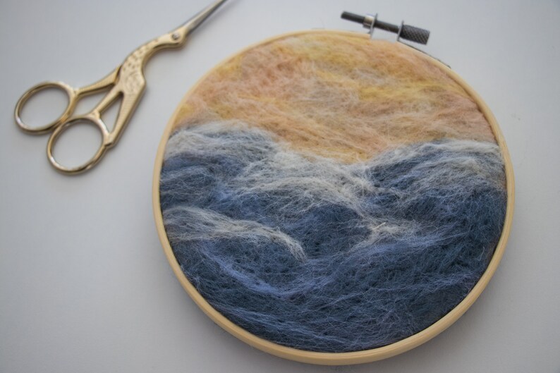 Beach Ocean Needle Felting Fiber Art, Hoop Art, Home Decor, Wall Art Hanging, Wool Art image 4