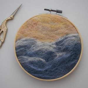 Beach Ocean Needle Felting Fiber Art, Hoop Art, Home Decor, Wall Art Hanging, Wool Art image 1
