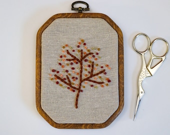 Hand-Stitched Fall Tree Embroidery Hoop Art: 7-inch Nature Wall Decor