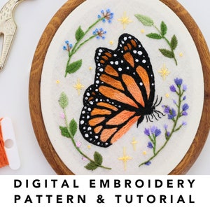 Monarch Butterfly Cottagecore Embroidery Digital Thread Painting Pattern & Tutorial