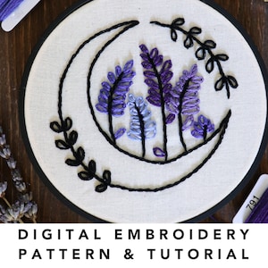 PDF Embroidery Pattern & Tutorial - Moon Flower