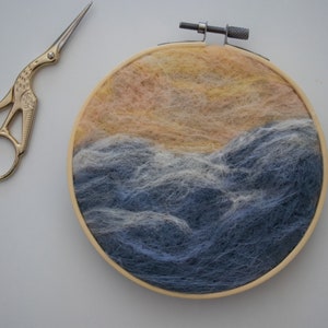 Beach Ocean Needle Felting Fiber Art, Hoop Art, Home Decor, Wall Art Hanging, Wool Art image 3