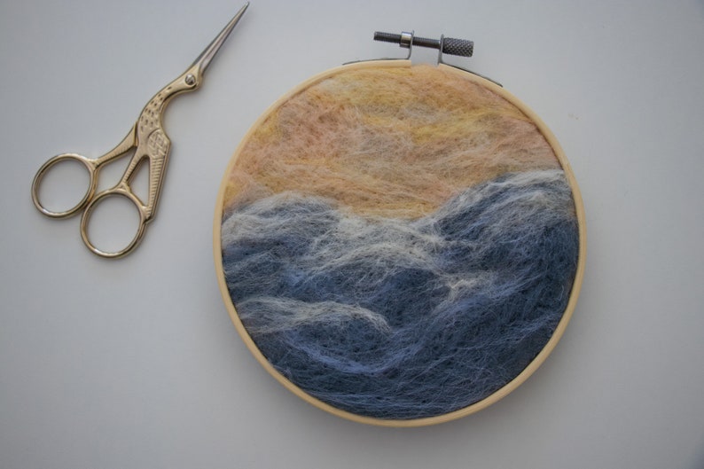 Beach Ocean Needle Felting Fiber Art, Hoop Art, Home Decor, Wall Art Hanging, Wool Art image 3