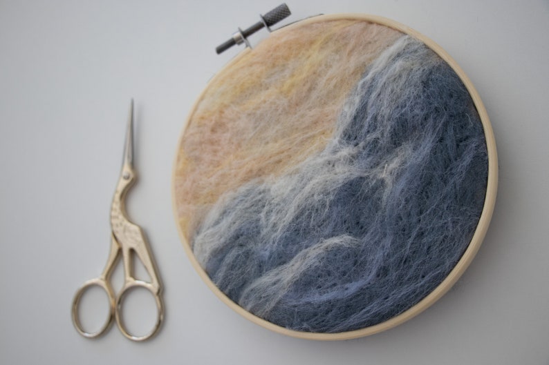 Beach Ocean Needle Felting Fiber Art, Hoop Art, Home Decor, Wall Art Hanging, Wool Art image 5