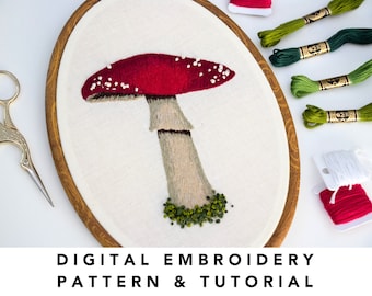 Realistic Mushroom Cottagecore Embroidery Digital Pattern & Tutorial - Thread Painting