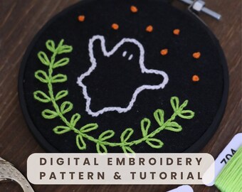 Spooky Ghost Halloween-borduurwerk digitaal patroon en zelfstudie